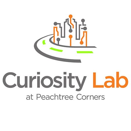 Curiosity Lab Logo with Cityscape outline and street