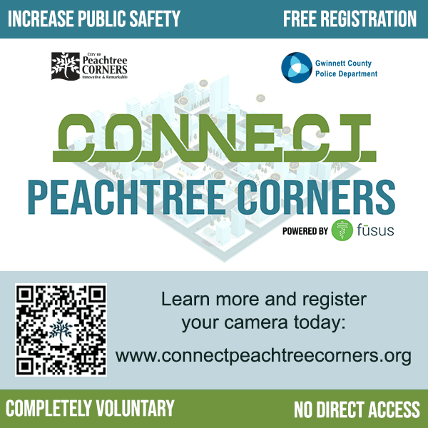 Image with Text Connect Peachtree Corners and logos of city and fusus