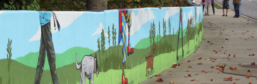 Wall mural and sidewalk.