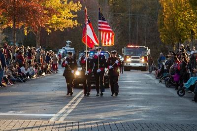 Honor Guard Marching with Flags
