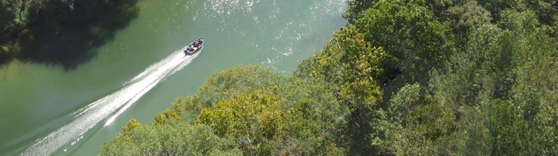 Aerial view of a boat on a river